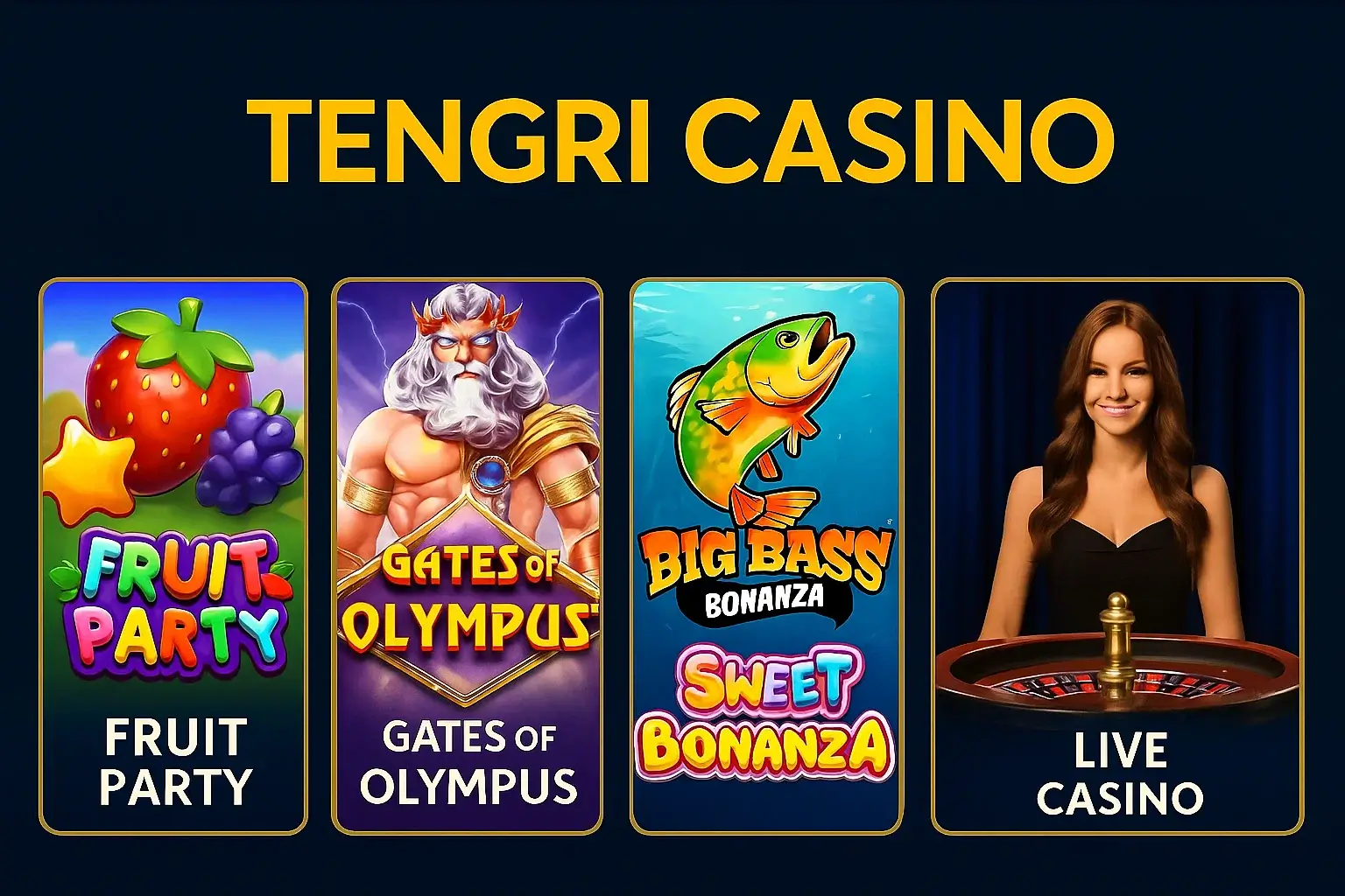 Tengri Casino game interface showcasing popular slot machines and a live dealer table.