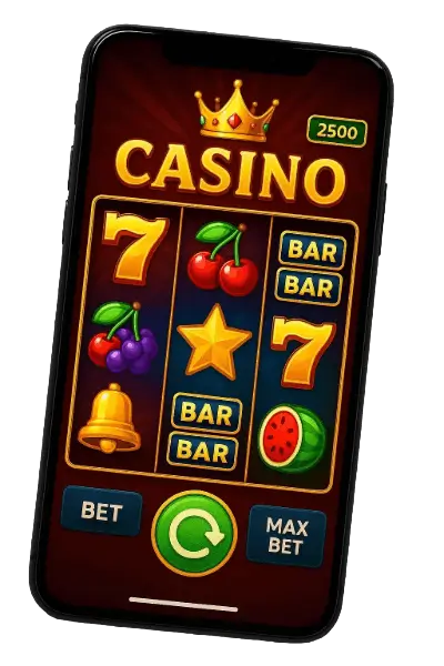 A smartphone displaying a vibrant online casino game optimized for mobile play, with touch controls.